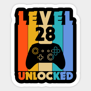 Level 28 Unlocked Funny Video Gamer Birthday Novelty T-Shirt Sticker